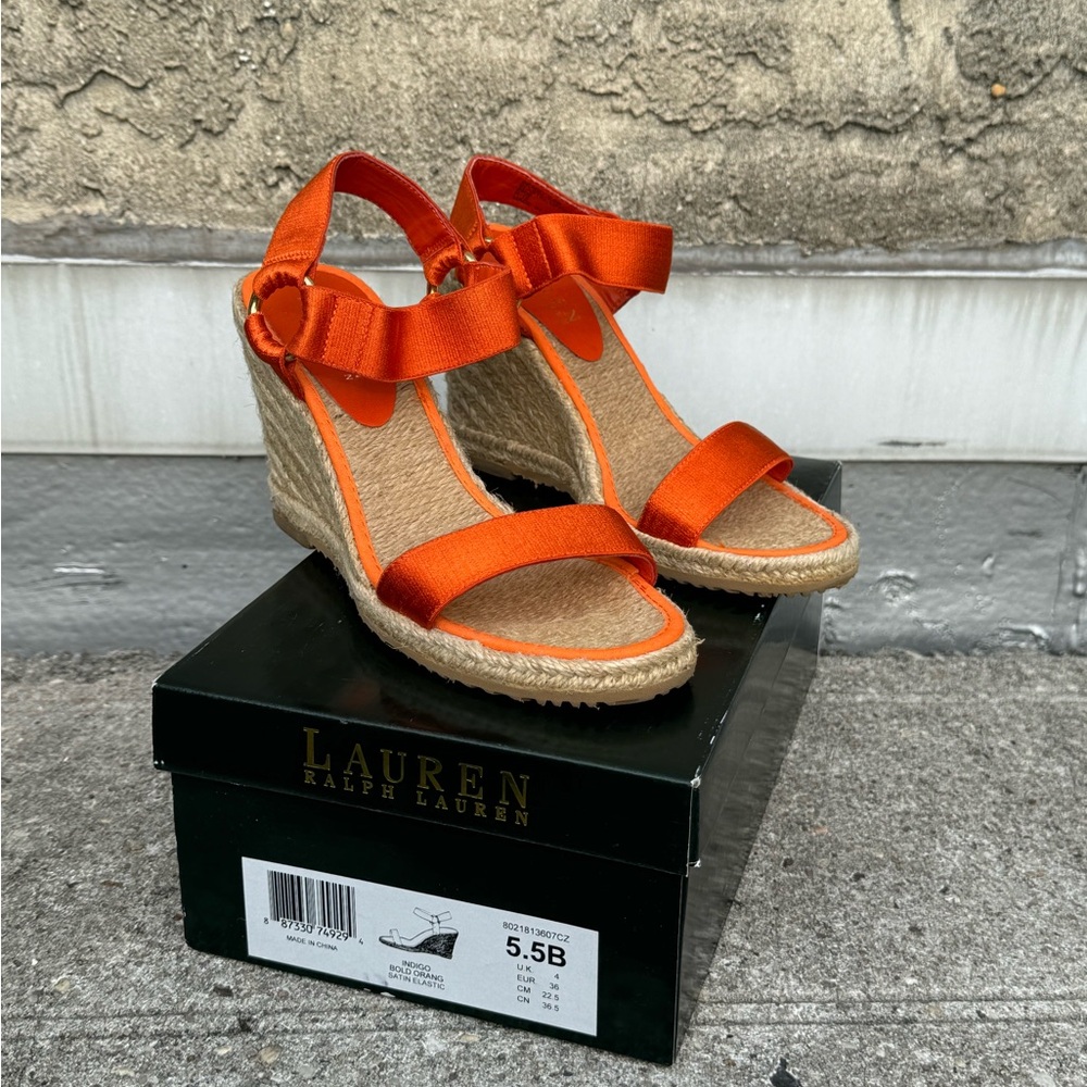Lauren Ralph Lauren Espadrille Wedge Sandals Orange‎ Size 5.5